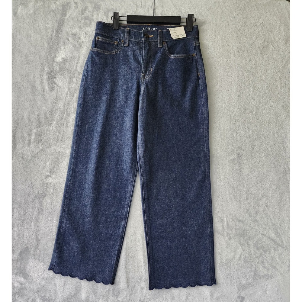 J.Crew Jeans Womens Size 25 Petite Slim Wide Scalloped Hem Blue Ankle 25P NWT
